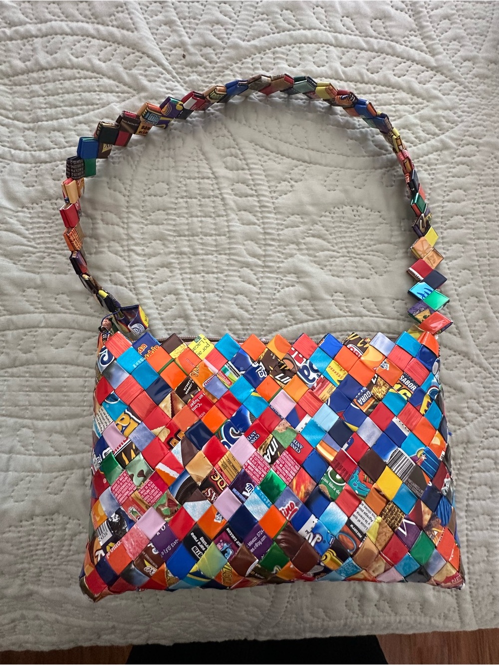 Retro woven upcycled gum candy wrapper purse zipper closure fun artsy